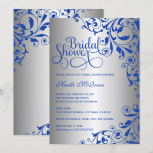 Invitación Hermosa ducha de novias Royal Blue and Silver Swir