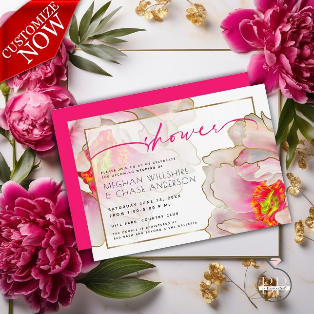 Invitación Hermosa ducha de pareja floral Scarlet Peony (Easy to personalize- Check out the coordinating products too!)