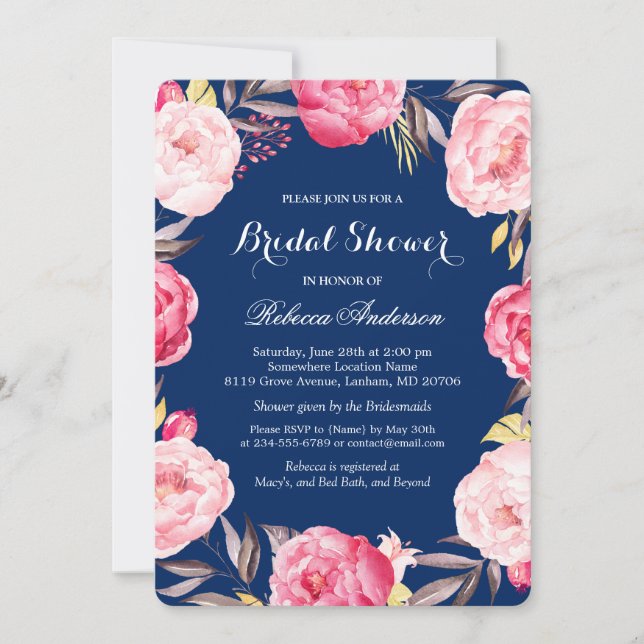 Invitación Hermosa ducha espuma botánica de flores rosadas (Anverso)
