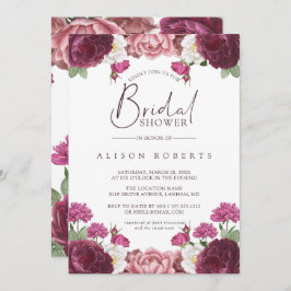 Invitación Hermosa ducha floral borgoña de novia