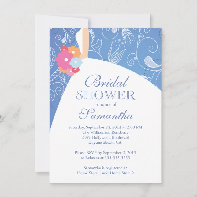 Invitación Hermosa ducha nupcial azul moderno (Anverso)