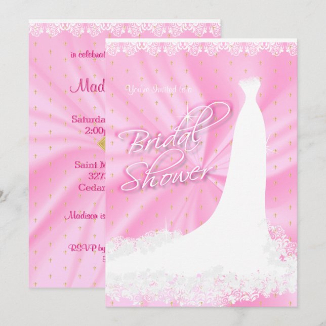 Invitación Hermosa ducha religiosa de novias satinada rosada (Anverso / Reverso)