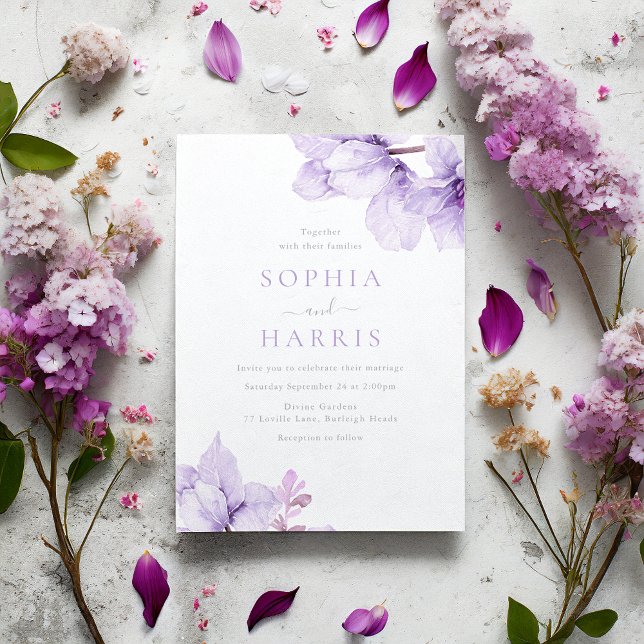 Invitación Hermosa elegancia Boda Purple Floral (Subido por el creador)