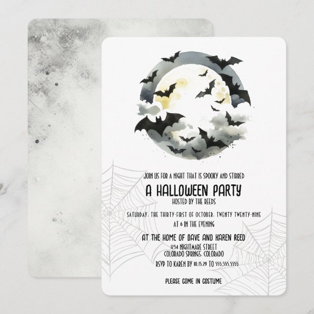 Invitación Hermosa fiesta de Bats Halloween (Anverso / Reverso)