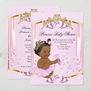 Invitación Hermosa Fiesta de Bebé Princesa Étnica Rosa Dorado