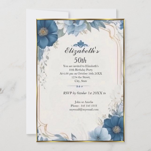 Invitación Hermosa fiesta de cumpleaños 50 de la época de la  (Anverso)