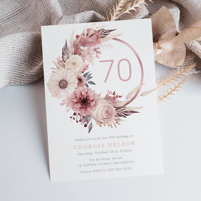 Invitación Hermosa fiesta de cumpleaños 70 de Boho Rubor (Subido por el creador)