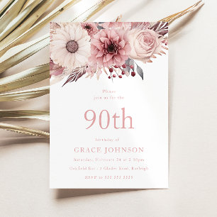 Invitación Hermosa fiesta de cumpleaños 90 de Rubor Boho Flor