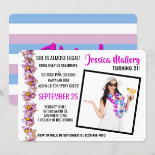 Invitación Hermosa fiesta de cumpleaños Aloha rosa y azul