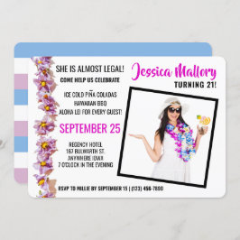 Invitación Hermosa fiesta de cumpleaños de Aloha Rosa y Azul