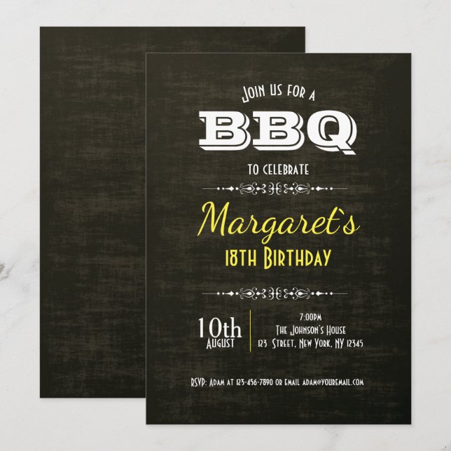 Invitación Hermosa fiesta de cumpleaños de barbacoa invitada (Anverso / Reverso)