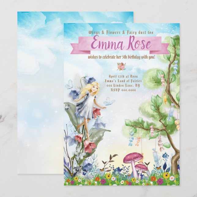 Invitación Hermosa fiesta de cumpleaños de Fairy (Anverso / Reverso)