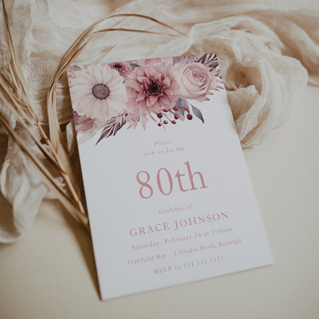 Invitación Hermosa fiesta de cumpleaños de Rubor Boho Floral  (Subido por el creador)