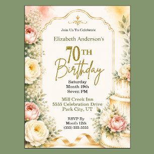 Invitación Hermosa fiesta de cumpleaños número 70 Peonía