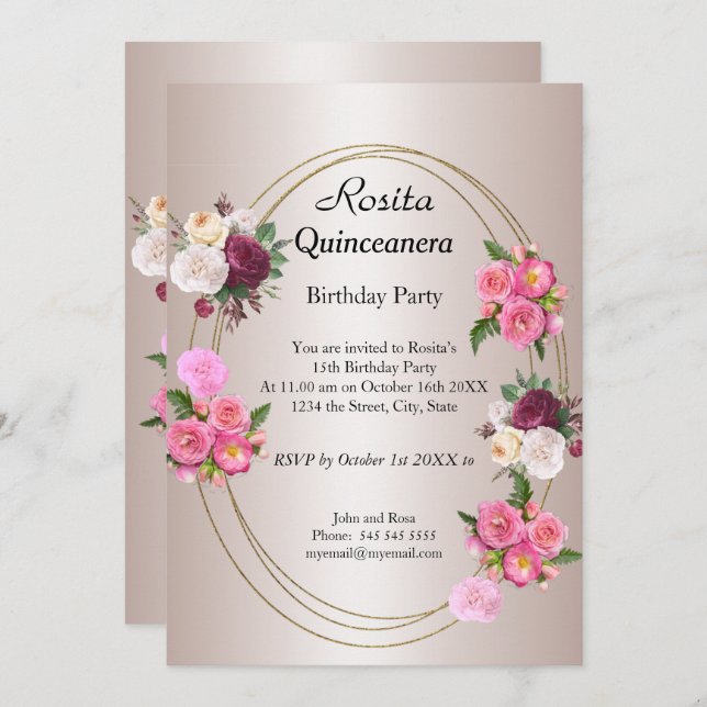 Invitación Hermosa fiesta de cumpleaños Quinceanera Light Pin (Anverso / Reverso)