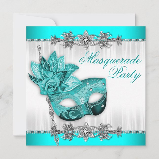 Invitación Hermosa fiesta de disfraz de azul turquesa (Anverso)