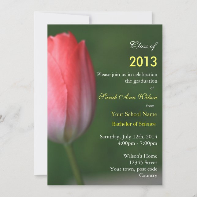 Invitación Hermosa fiesta de graduación de flores de tulipán  (Anverso)