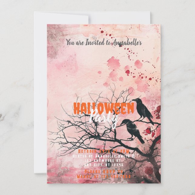 Invitación Hermosa fiesta de Halloween con flores rojas de ci (Anverso)