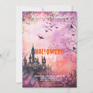 Invitación Hermosa fiesta de Halloween de color rosa morado