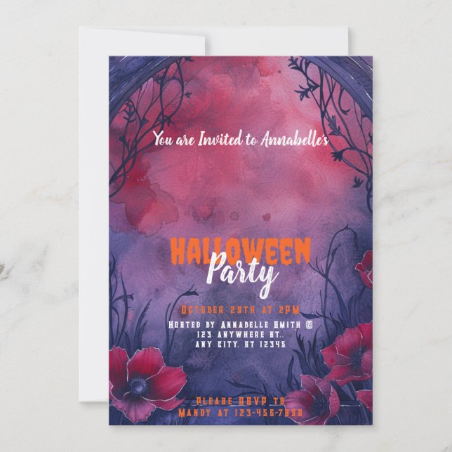 Invitación Hermosa fiesta de Halloween del Arco Rojo Azul (Anverso)