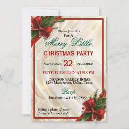 Invitación Hermosa fiesta de Navidad con lazo y cinta rojos