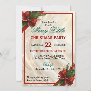 Invitación Hermosa fiesta de Navidad con lazo y cinta rojos
