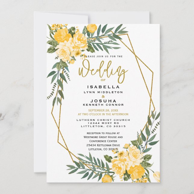 Invitación Hermosa flor amarilla (Anverso)