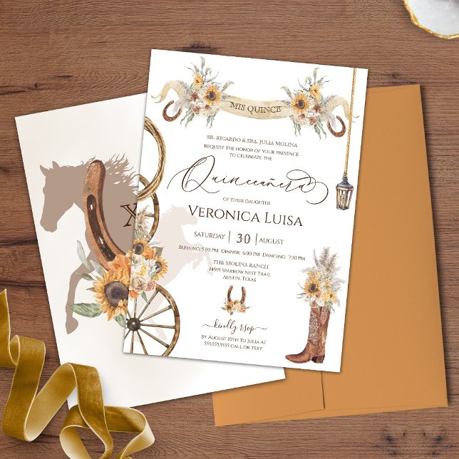 Invitación Hermosa flor de girasol Charro Quinceanera (Subido por el creador)