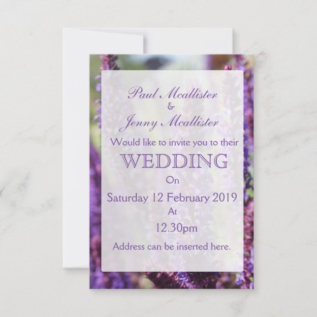 Invitación Hermosa flor de lavanda morada (Anverso)