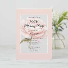 Invitación Hermosa Flor de Rosa Blanca y Rosa Cumpleaños 50