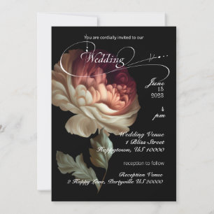 Invitación Hermosa Flor Pintada Antigua de Color Rosa Pálido