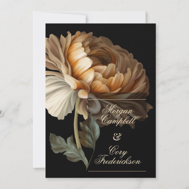 Invitación Hermosa Flor Pintada del Mundo Antiguo Romántico y (Anverso)