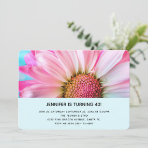 Invitación Hermosa Flor Rosa Fotografía De Cerca Cumpleaños