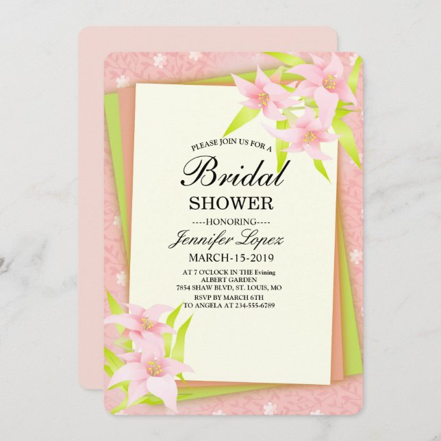 Invitación Hermosa flor rosada (Anverso / Reverso)