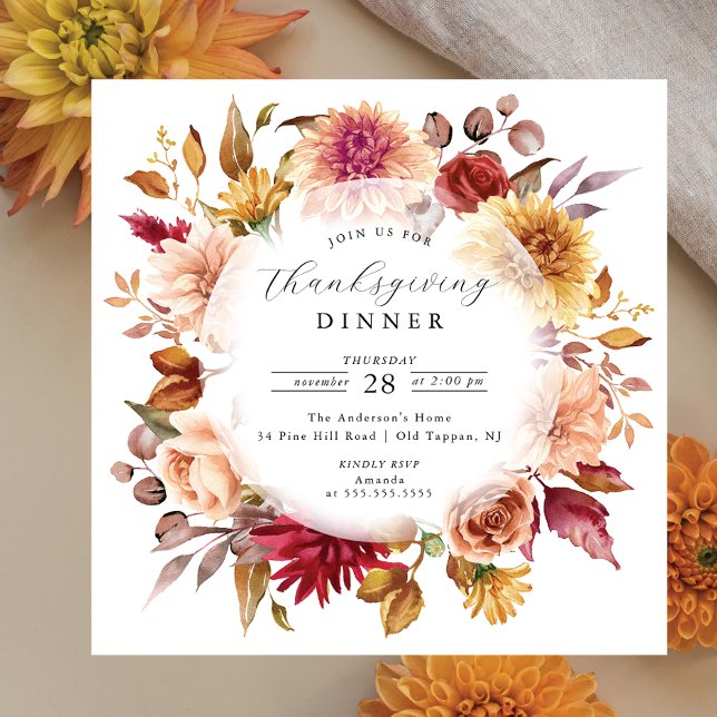 Invitación Hermosa Flora de OtoñoWreath Acción de Gracias (Subido por el creador)
