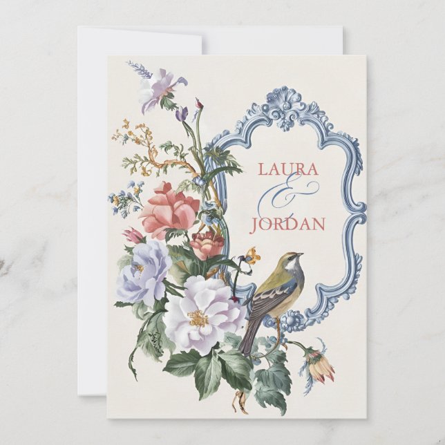 Invitación hermosa Flora Fauna boda (Anverso)