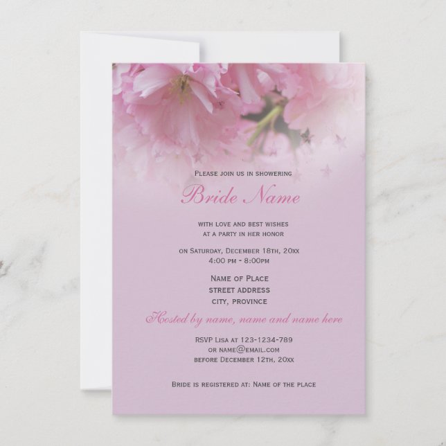 Invitación Hermosa floración rosa de cerezo ducha de novia pr (Anverso)