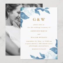 Hermosa Floral Azul con Boda fotográfico Monograma