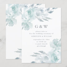 Hermosa Floral Azul sobre Monograma Blanco Boda