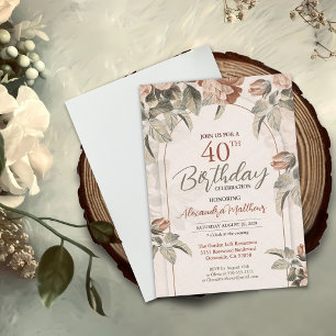 Invitación Hermosa floral Boho 40 años o edad de Personalizad
