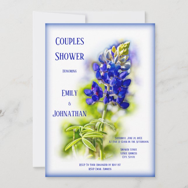 Invitación Hermosa Floral de Bluebonnet, ducha de pareja mode (Anverso)