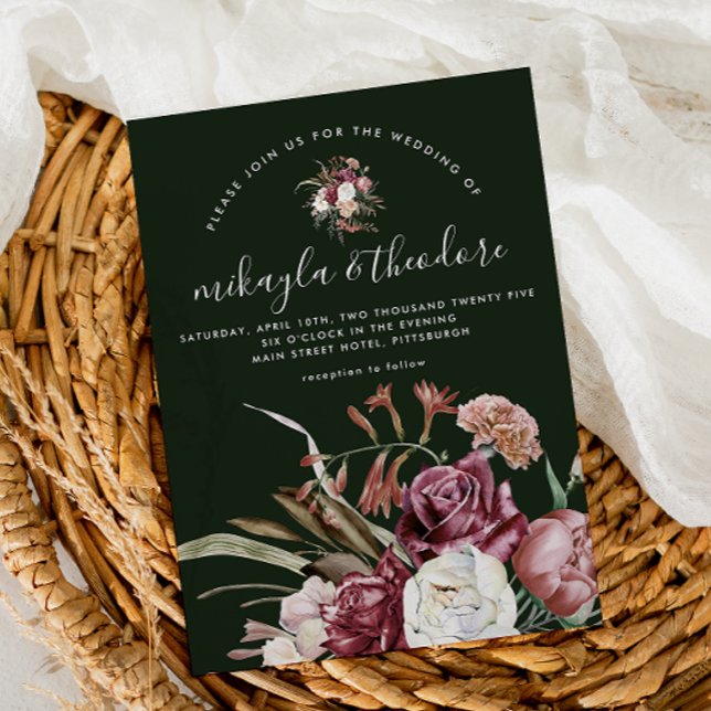 Invitación Hermosa Floral de Boho en foto verde (Subido por el creador)