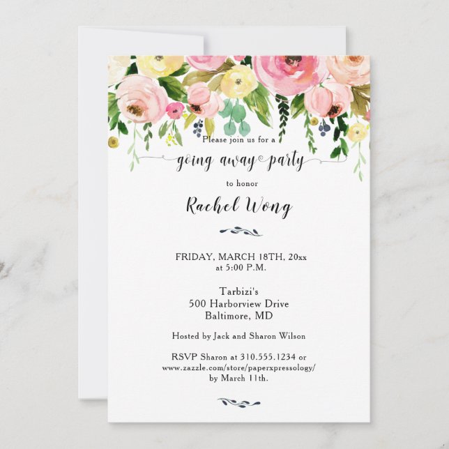 Invitación Hermosa floral de Rubor se desvía de foto Fiesta (Anverso)