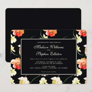 Invitación Hermosa Floral Negra - Boda