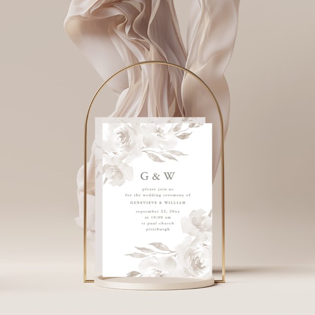 Invitación Hermosa floral neutra con monogramos Boda (Subido por el creador)