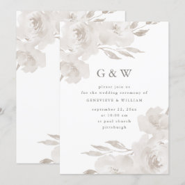 Invitación Hermosa floral neutra con monogramos Boda