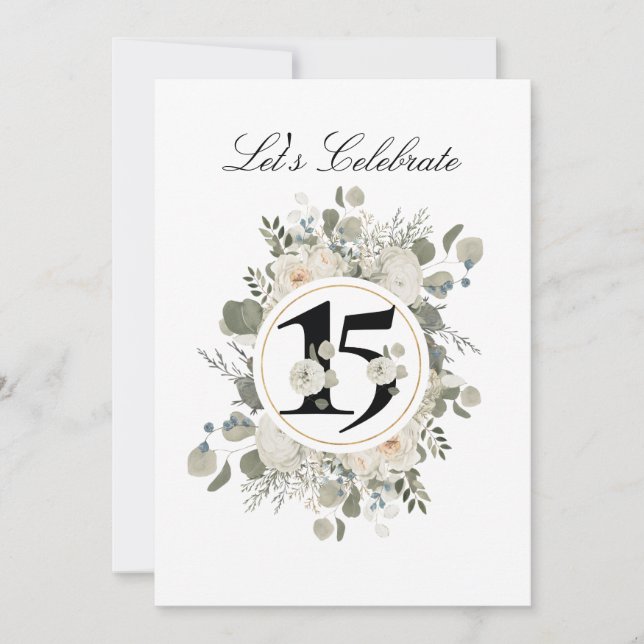 Invitación Hermosa floral tradicional 15 ANIVERSARIOS (Anverso)