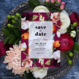 Invitación Hermosa Flores Boda De Fondo Salven La Fecha