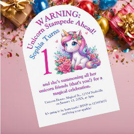 Invitación Hermosa foto de unicornio floral, niños cumpleaños