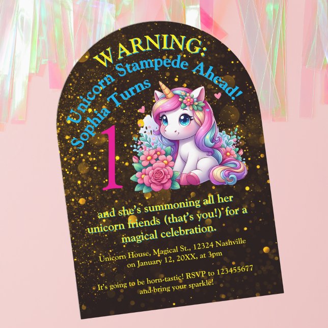 Invitación Hermosa foto de unicornio floral, niños cumpleaños (Subido por el creador)